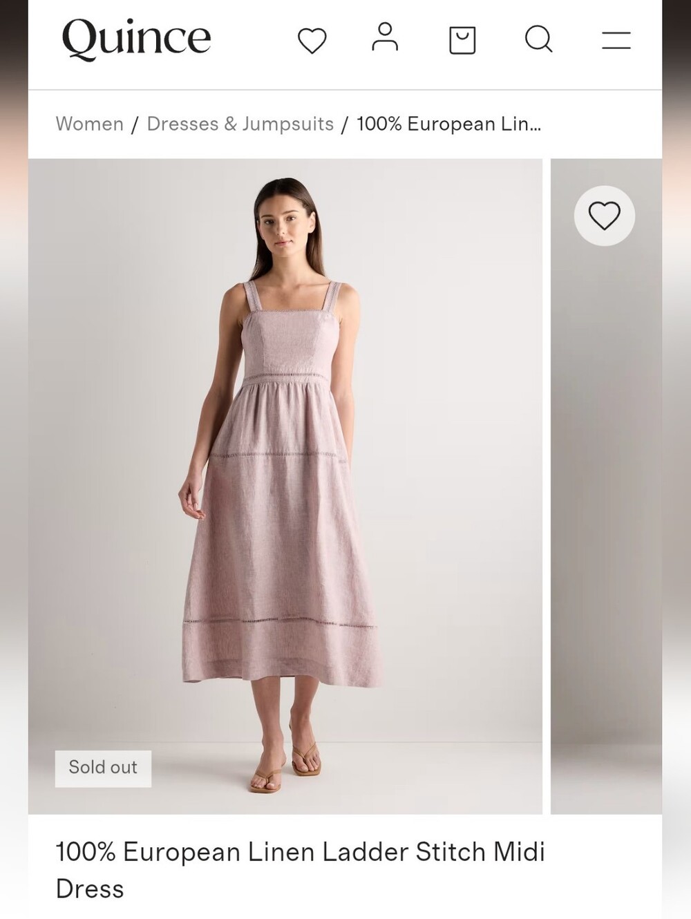 Quince European Linen Ladder Stitch Midi Dress Vintage Pink Chambray Large
